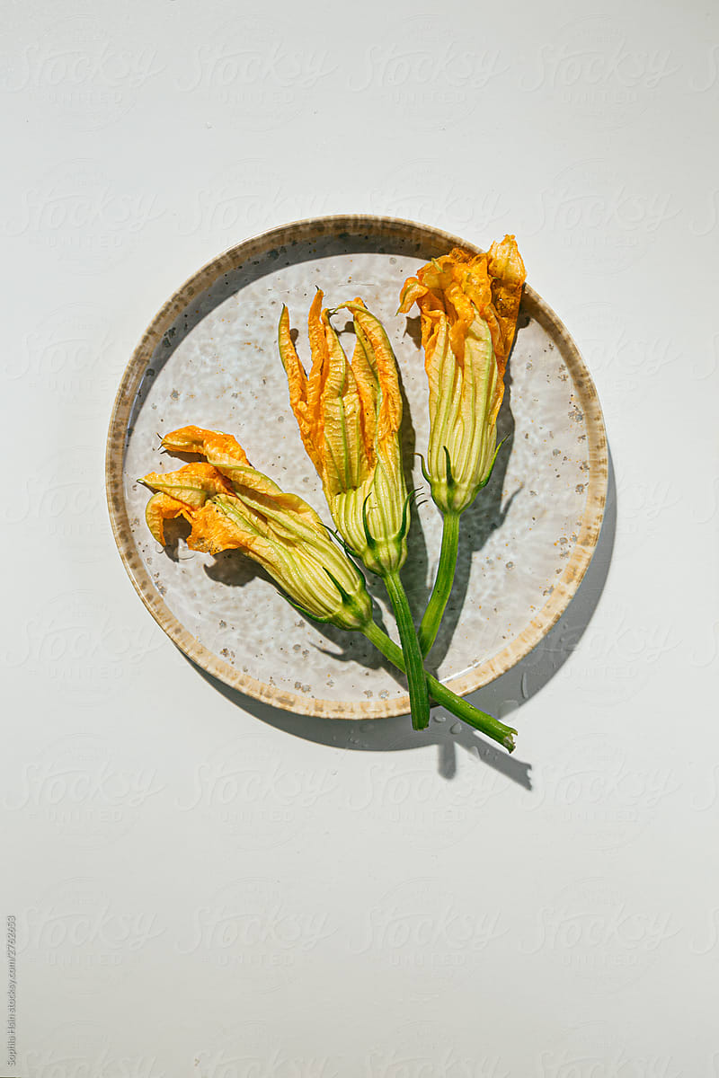 Zucchini blossoms on plate