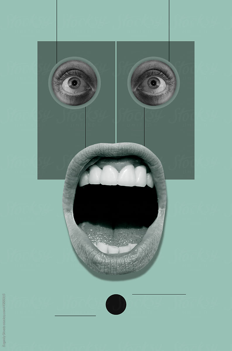 Composition In Dada Style With Mouth and Eyes