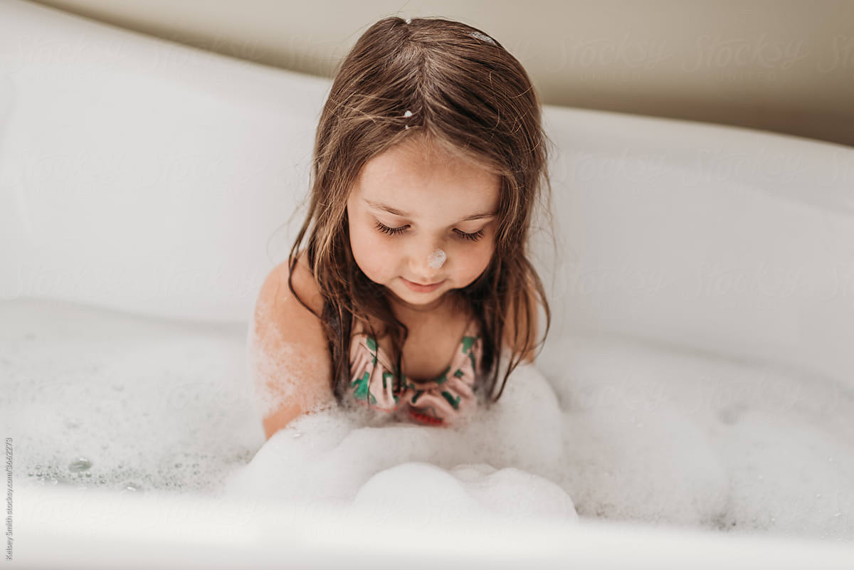 Girl in bubble bath