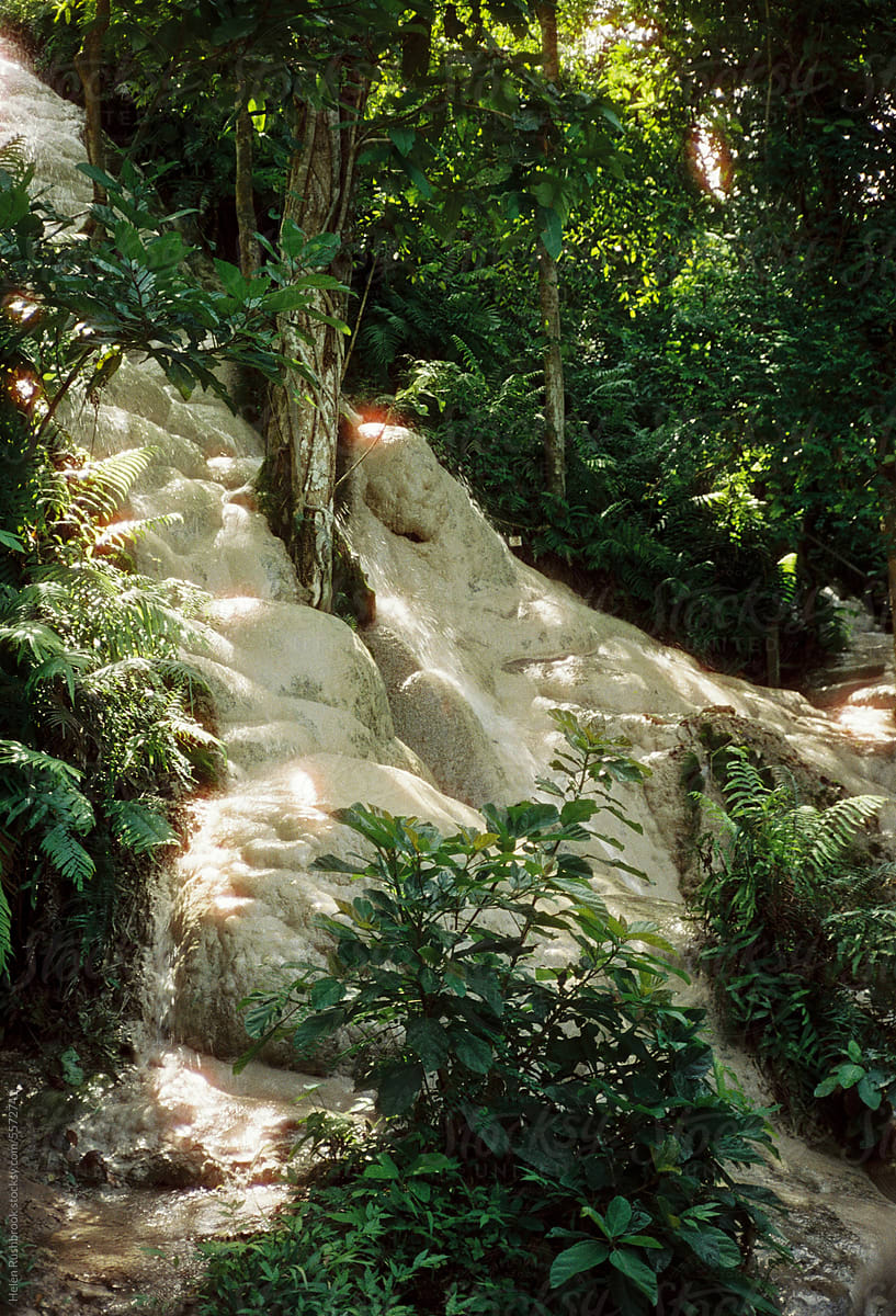 Thai waterfall made from natural tufa.