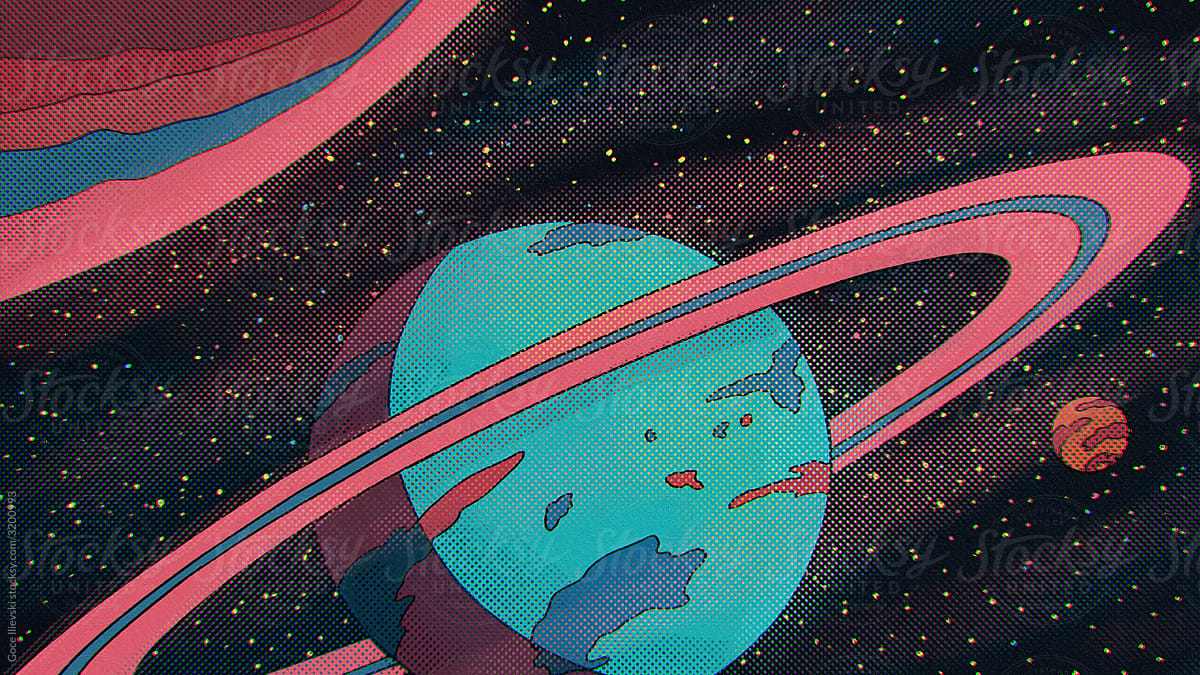 Planets, Stars And Stardust Illustration Surreal Fantasy Universe