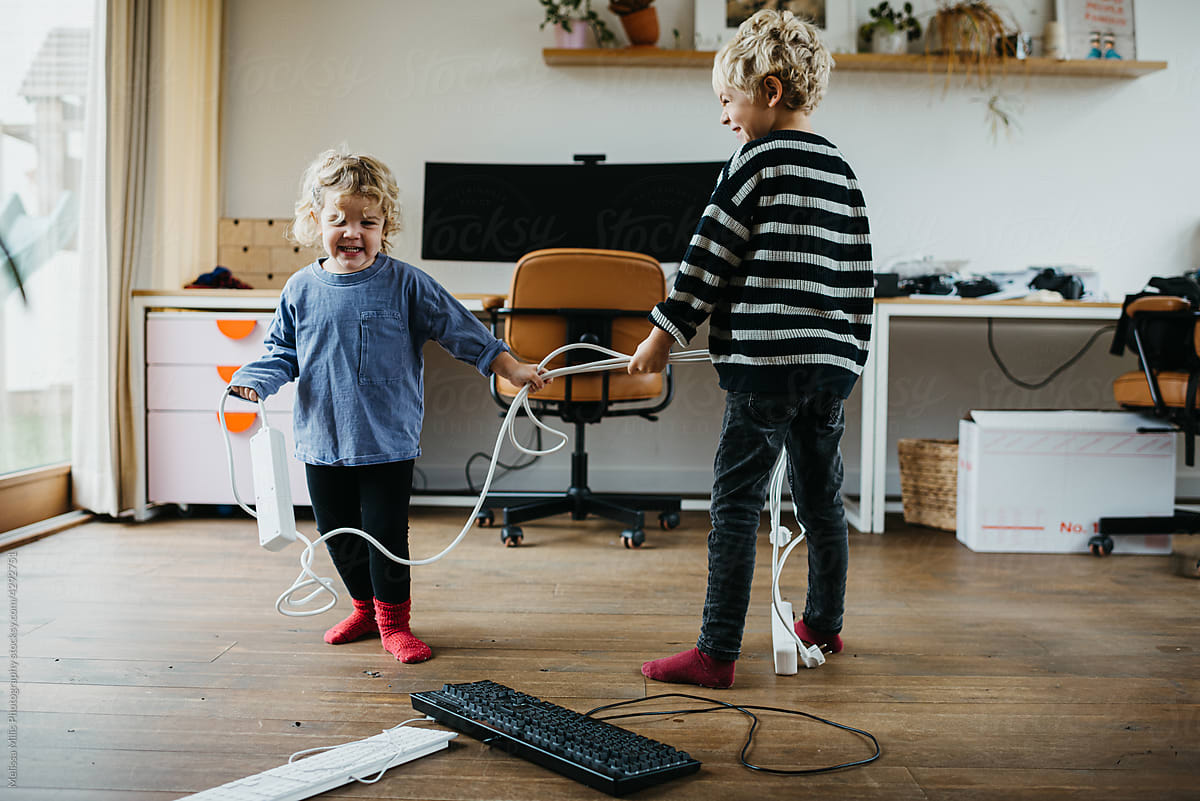 Kids spending their playtime at home office