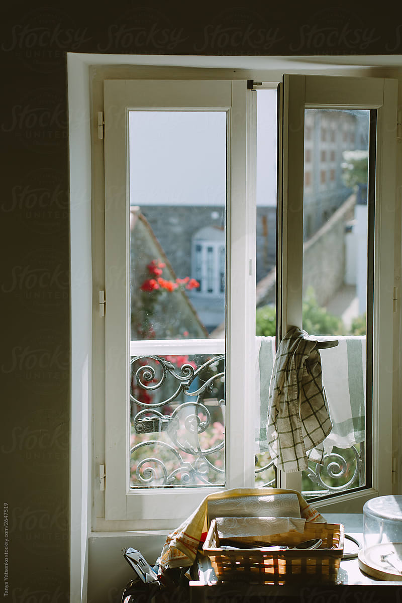 Vintage window in the kitchen with beautiful view