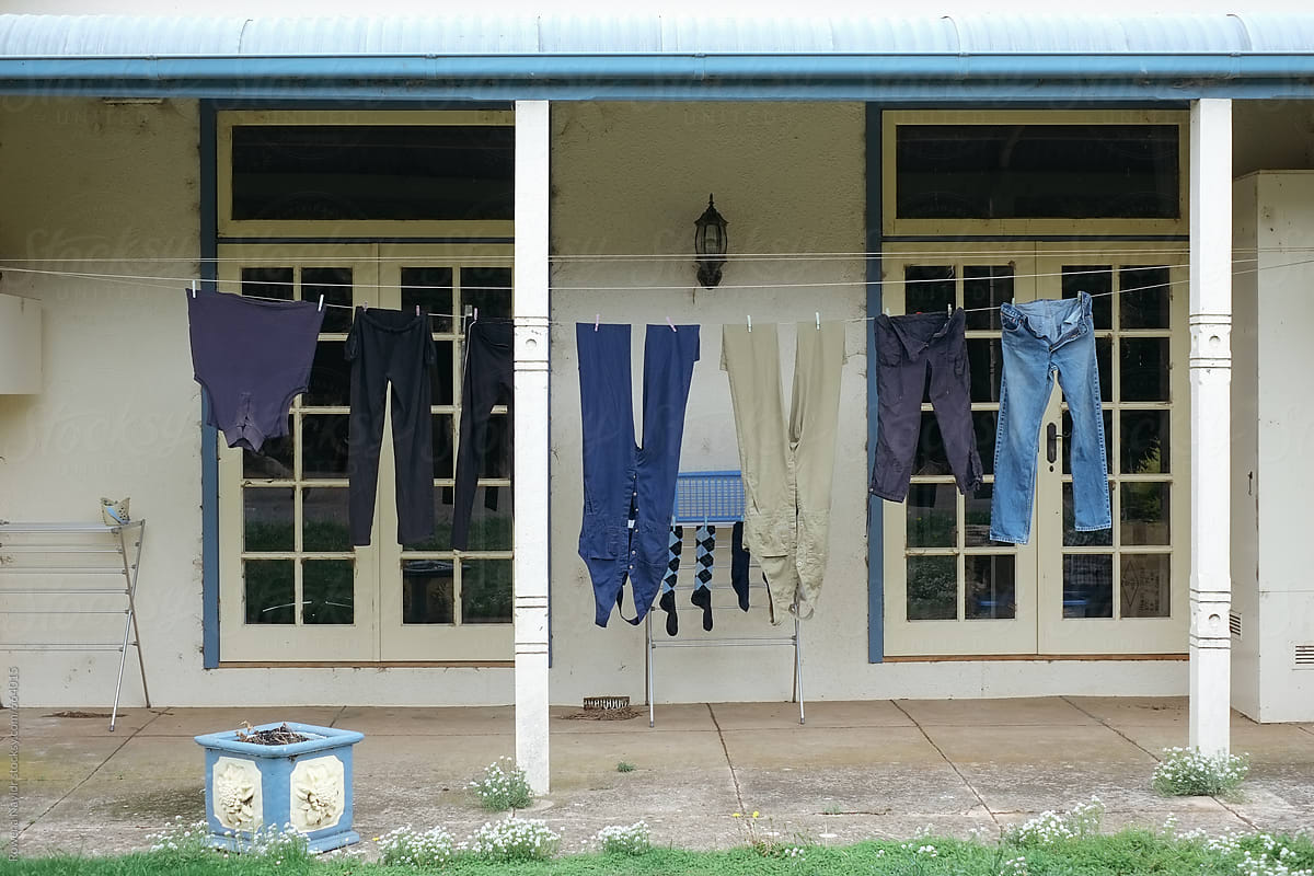 Farming clothes hung out to dry on washing line