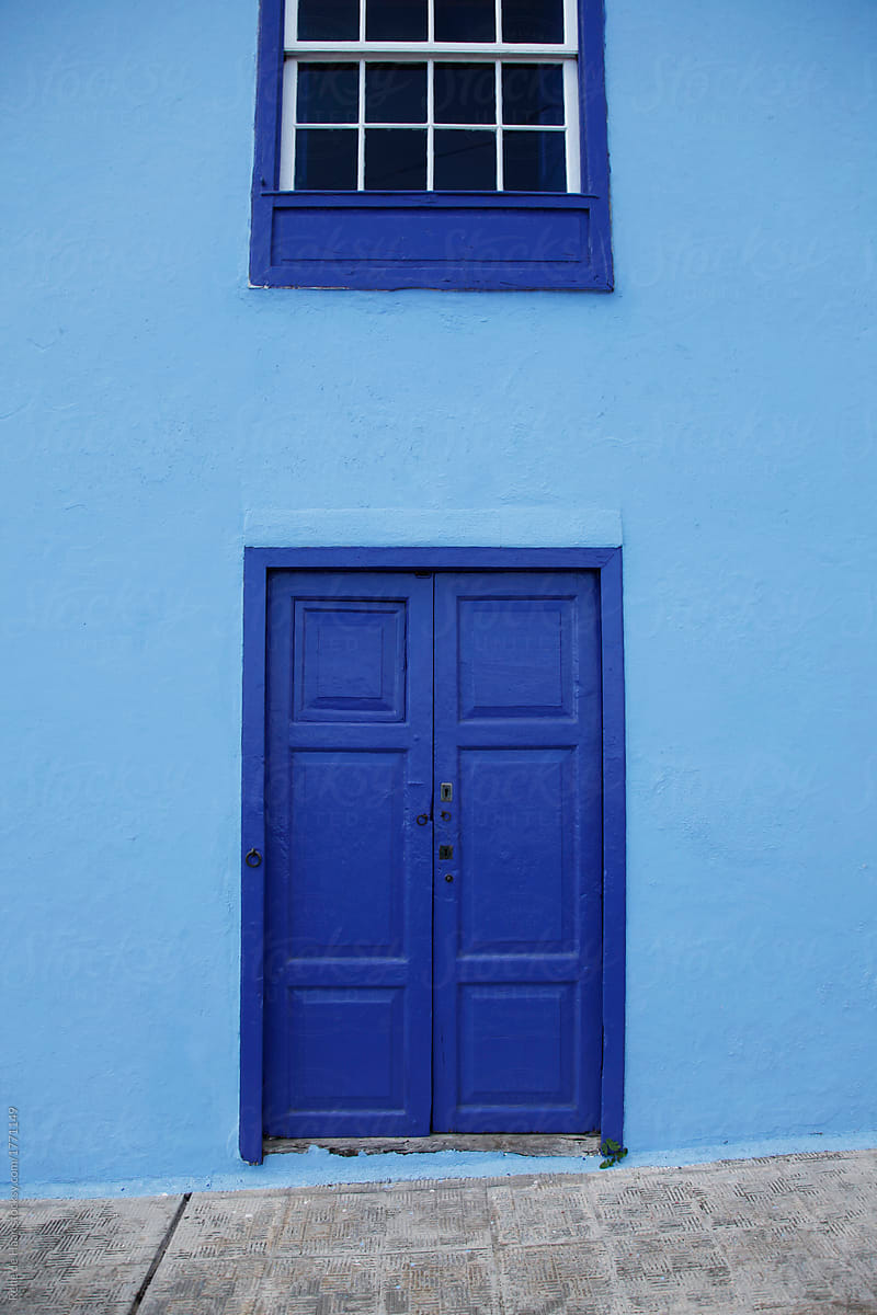 blue door, blue wall