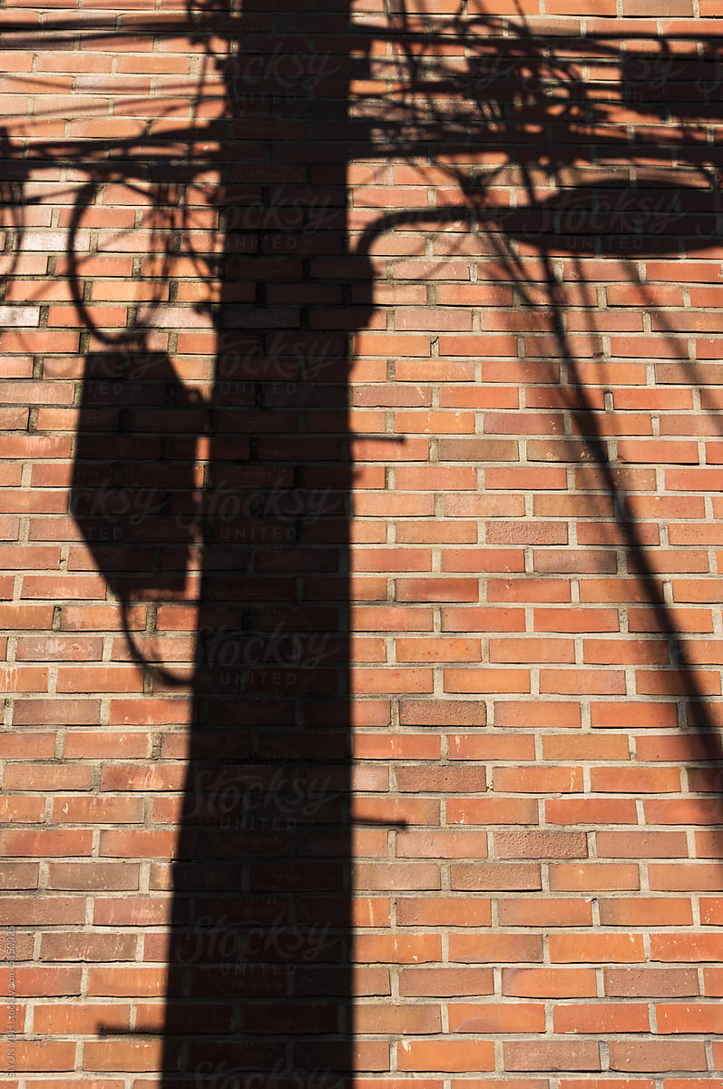 Shadow of electric pole on the building