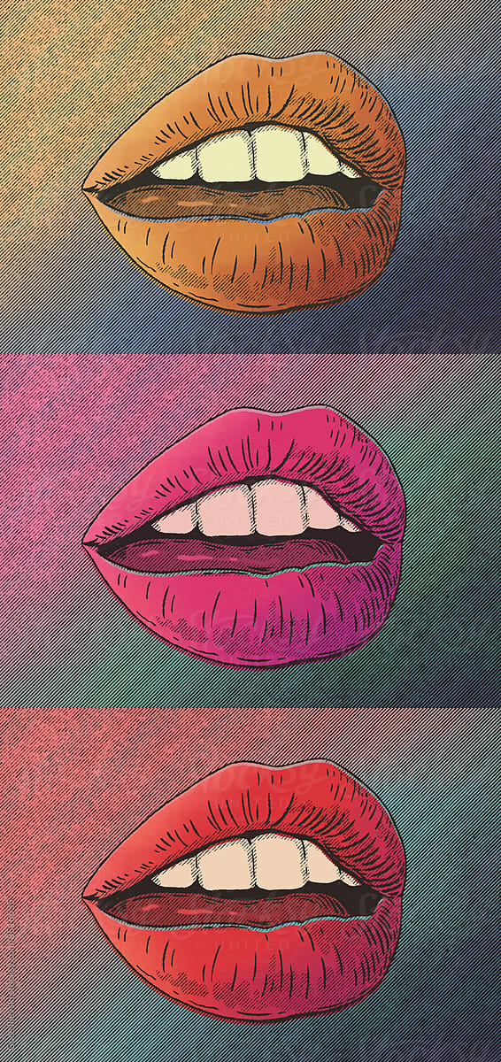 Female Lips Triptych Illustration