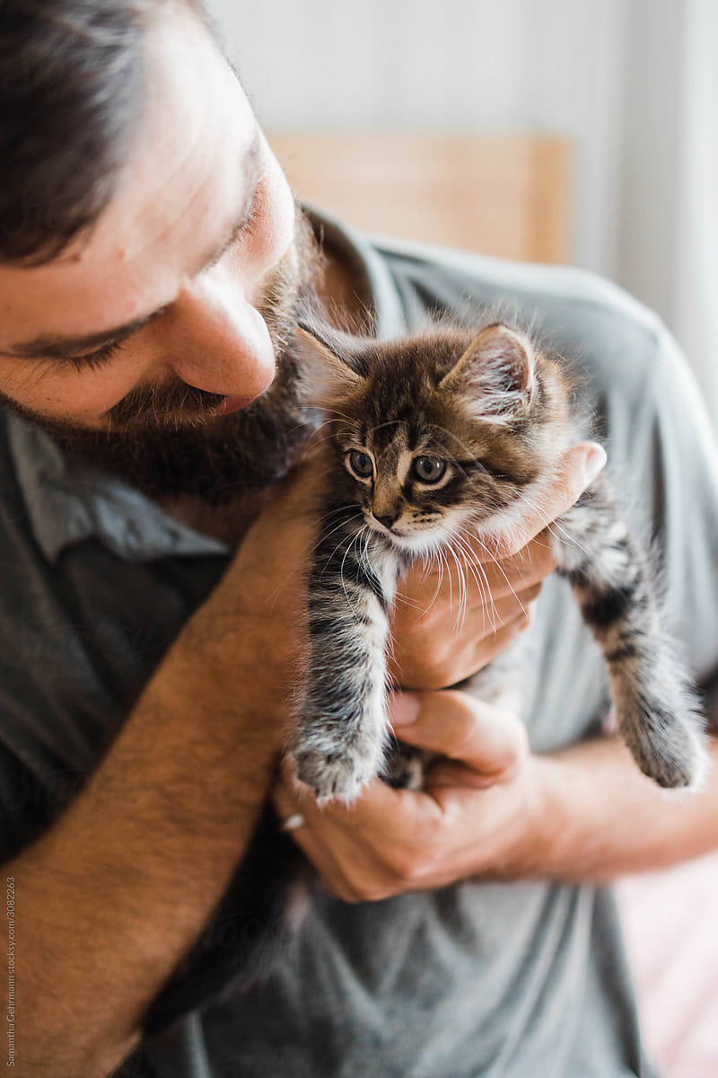 Man holding kitten