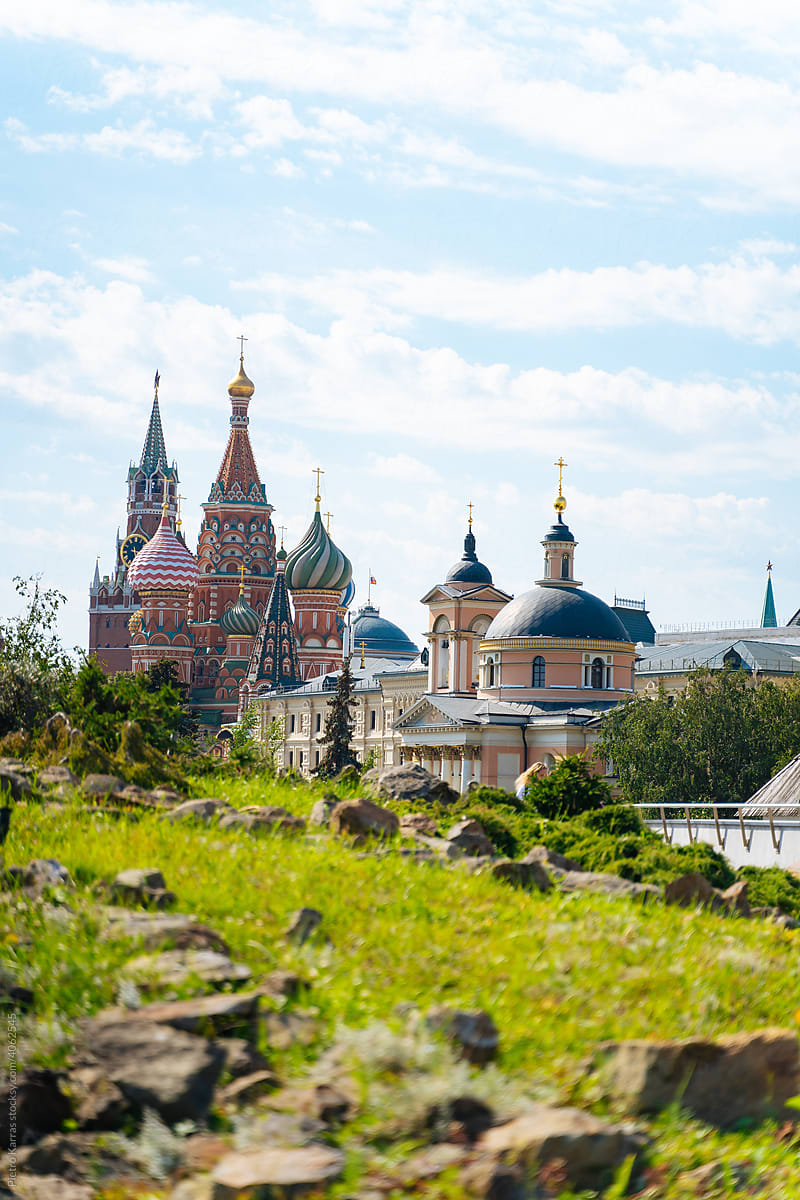 Churches seen over the hill in Moscow, Russia