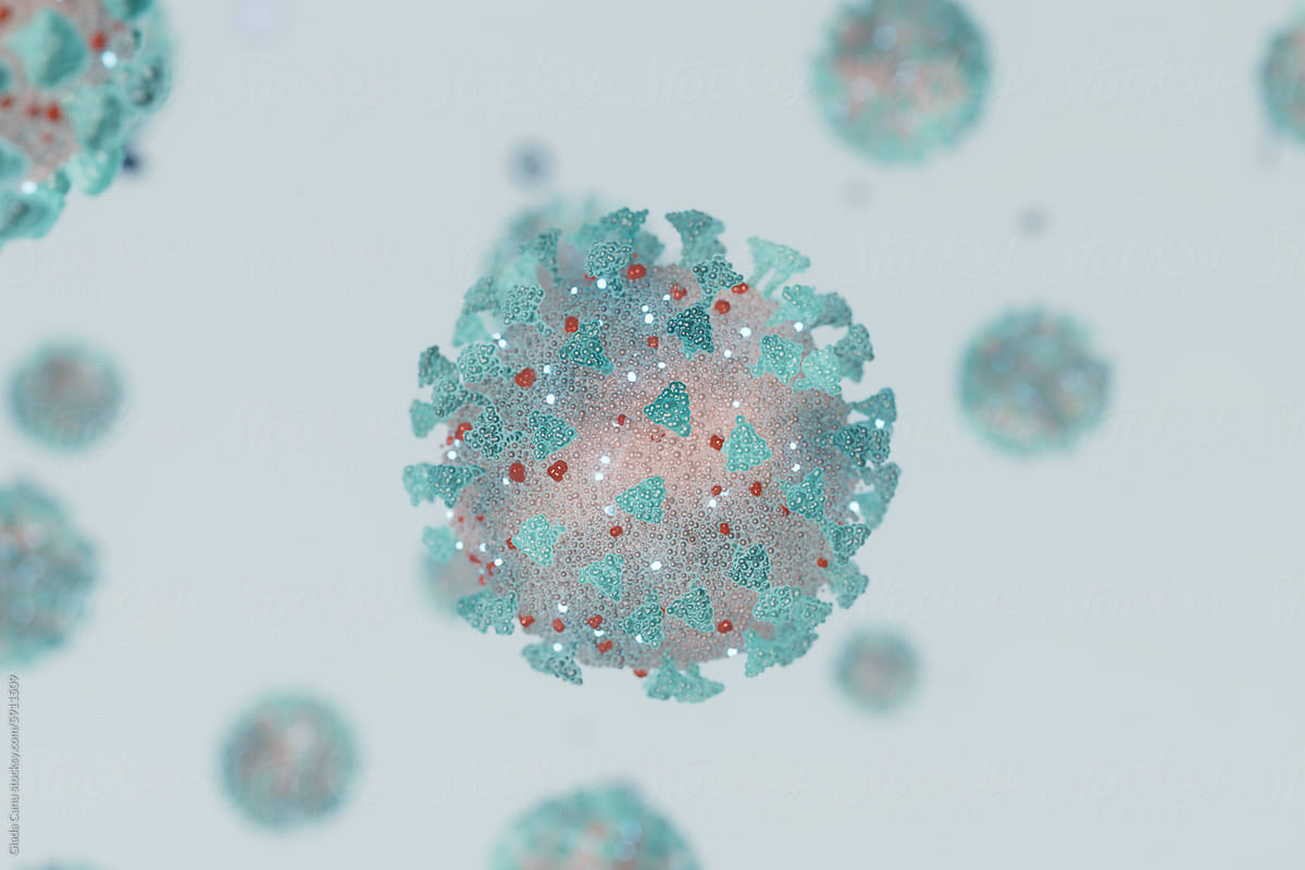 3D Render of Multiple Coronavirus Particles in Varying Focus