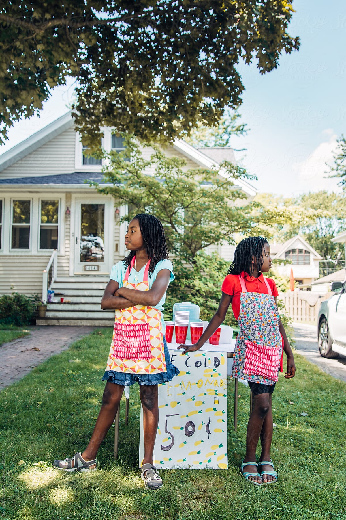 Two Black Girls Waiting For Customers By Their Lemonade Stand By 