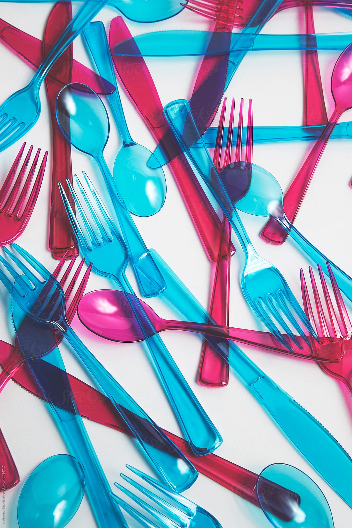 Dark Pink and Blue plastic cutlery...