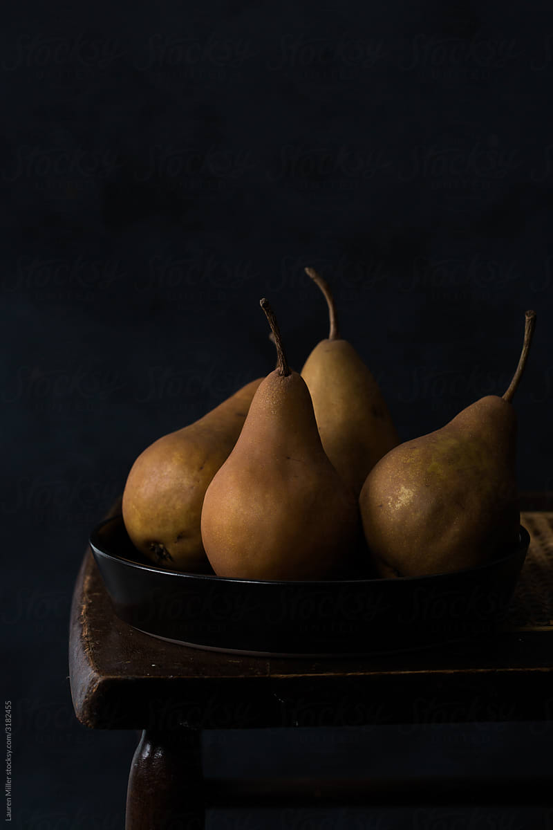Pears on Black Plate