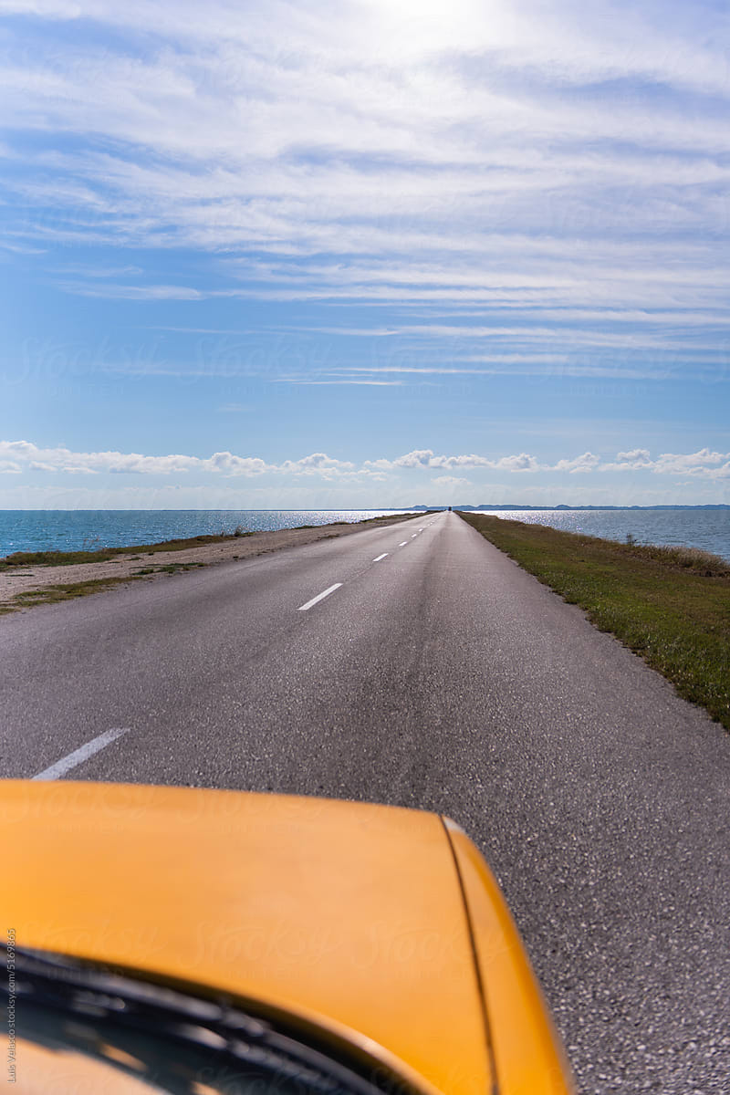 Point Of View From A Yellow Car Driving On A Cuban Freeway
