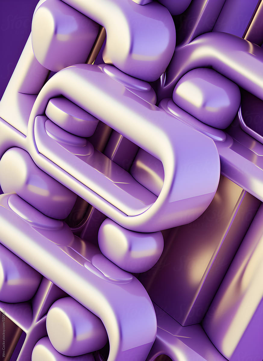 Glossy Purple Abstract 3D Sculpture Background with Interlocked Blocks