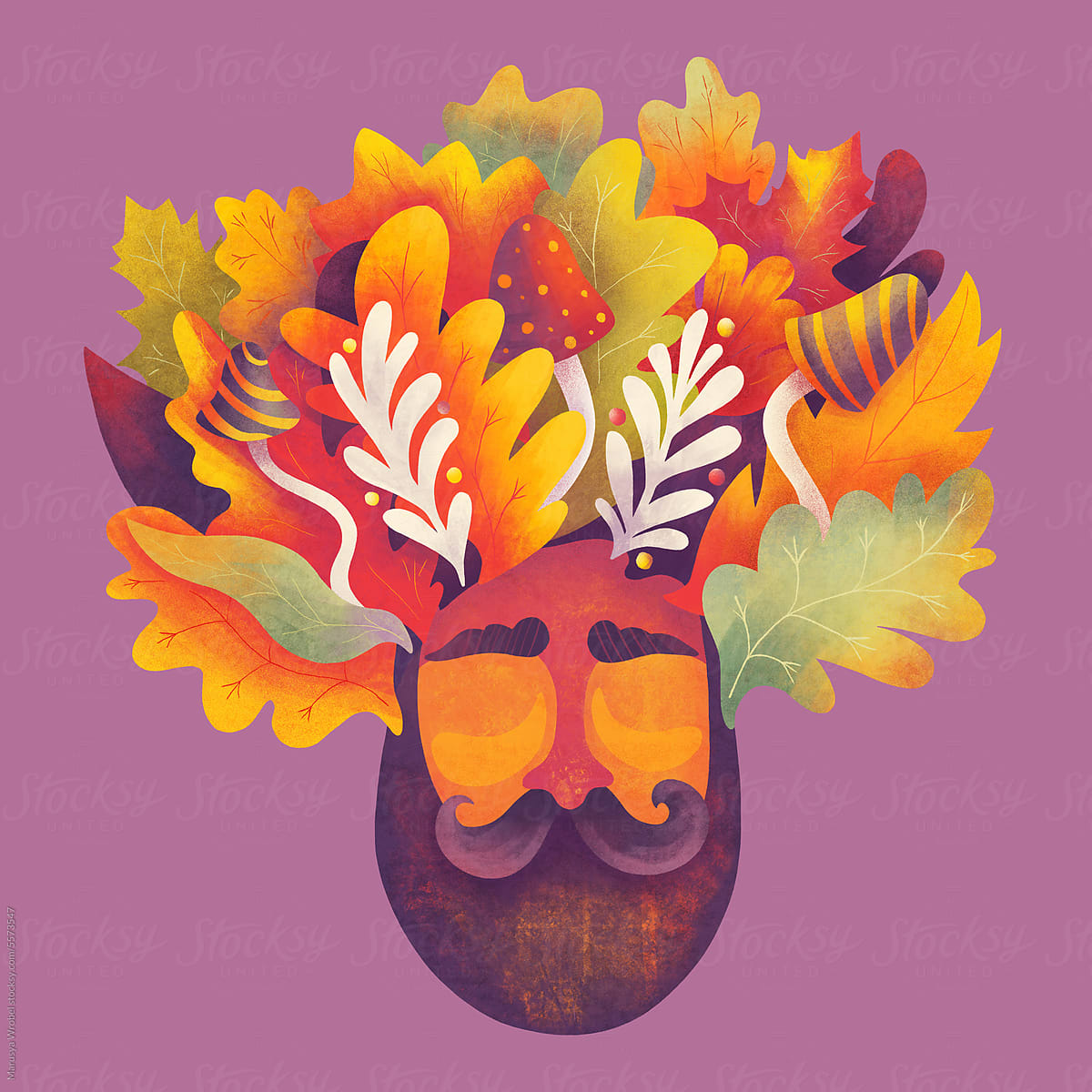 Stylish portrait of a man in an autumn wreath