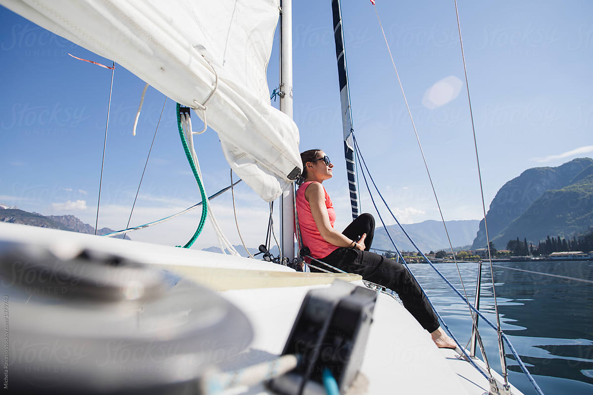 relaxed woman in a sail boat