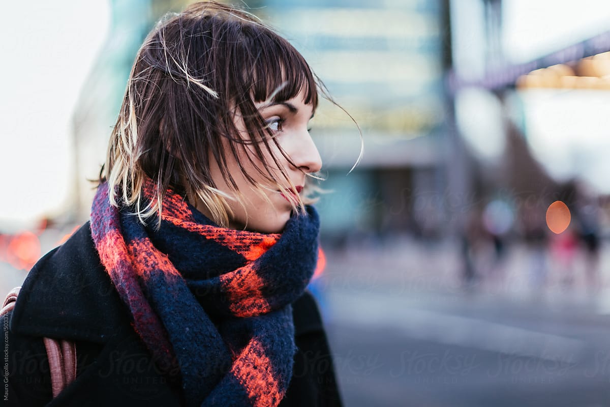 Woman in the city in winter