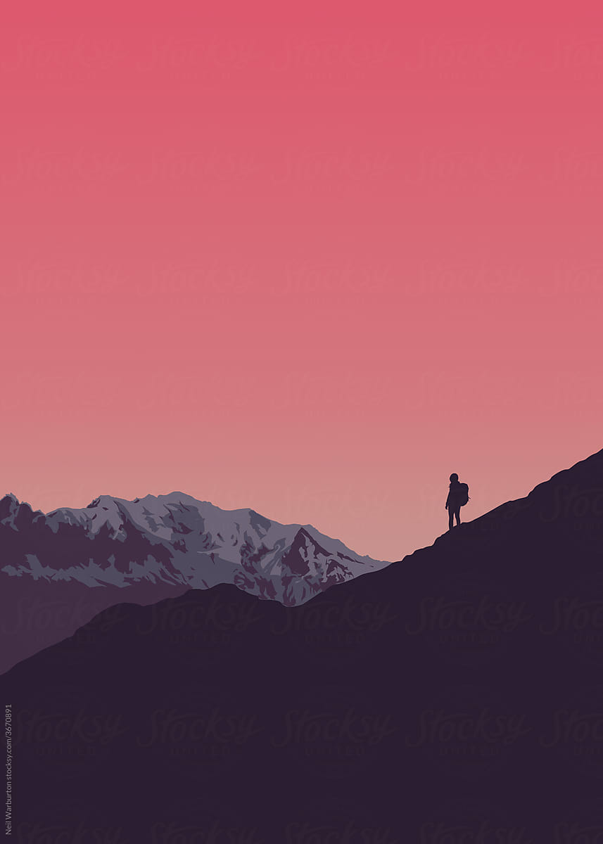 Pink sky over mountains