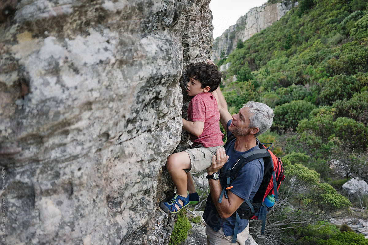 Father and Son Rock Climbing