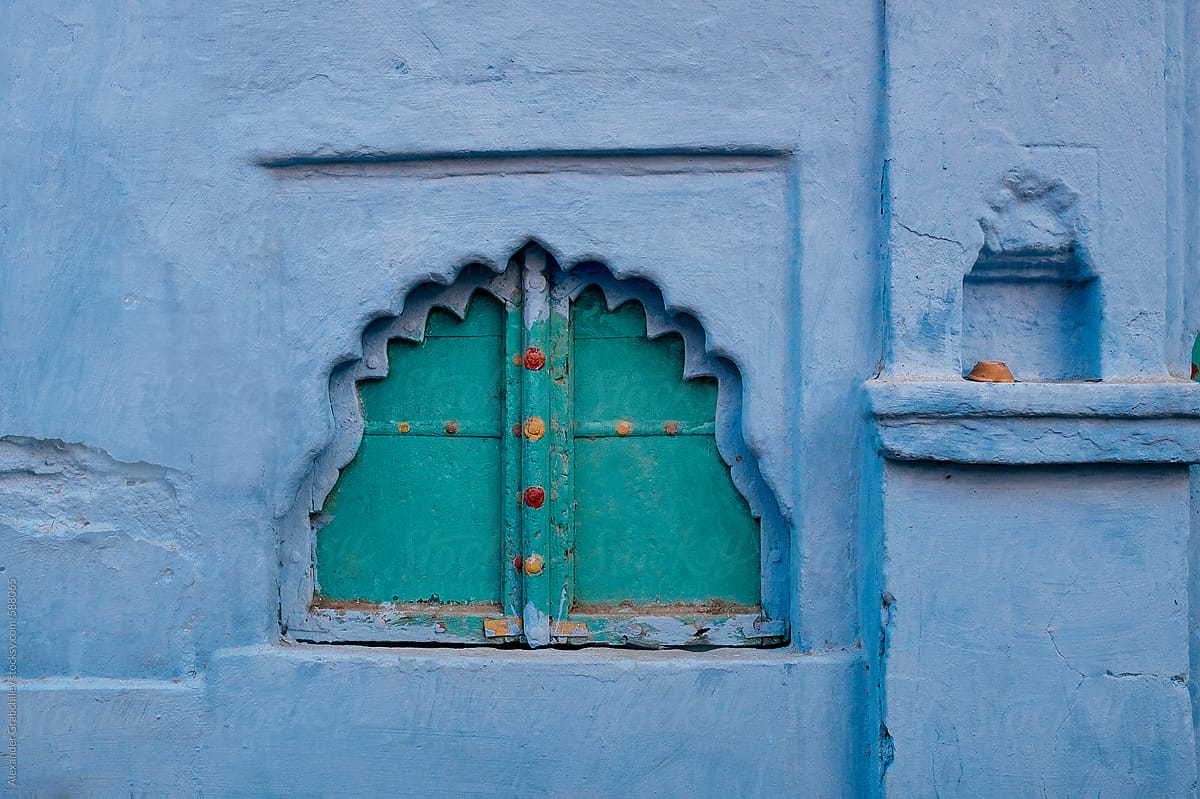 Ornate Indian Window  In A Blue City