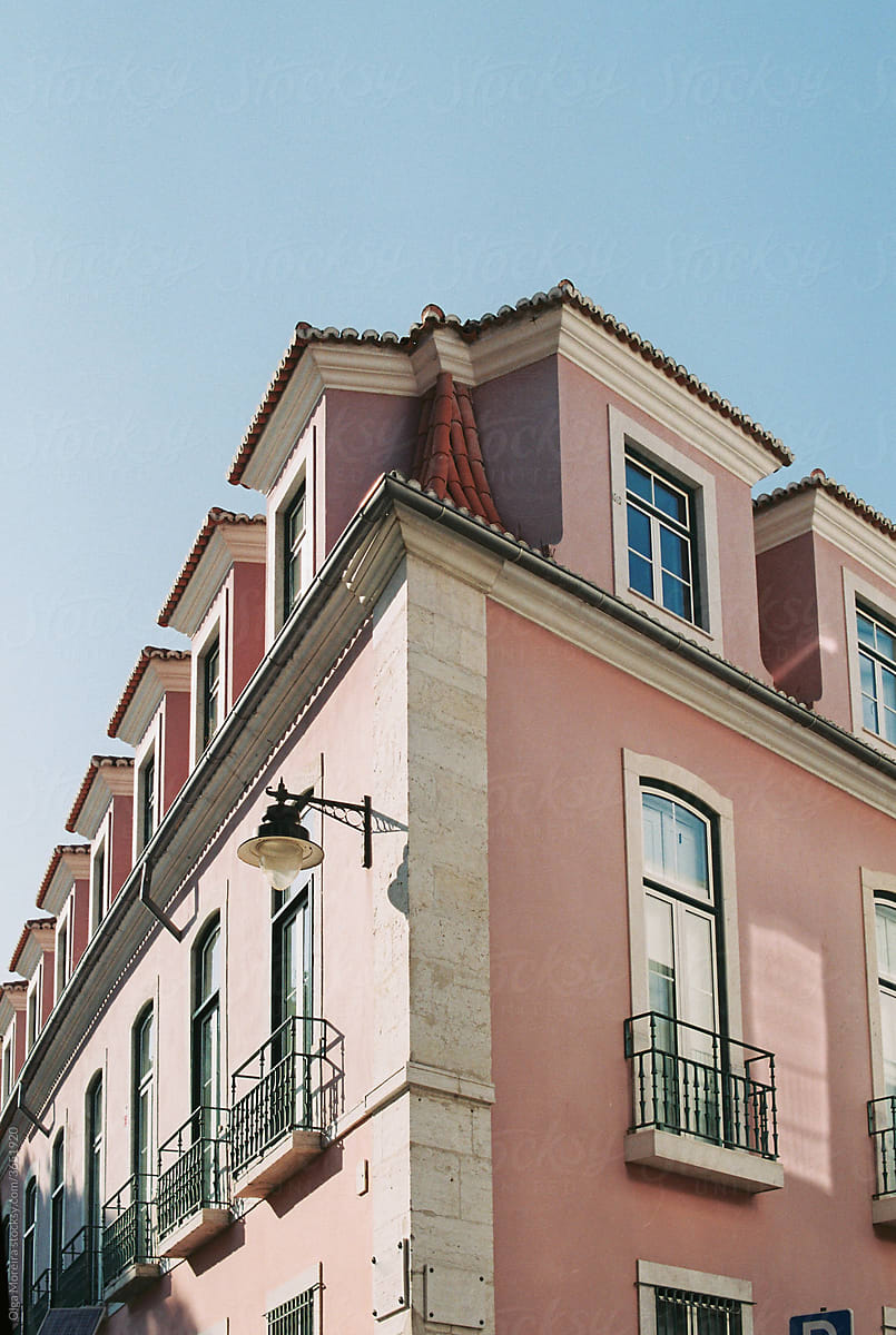 Pink house and blue sky