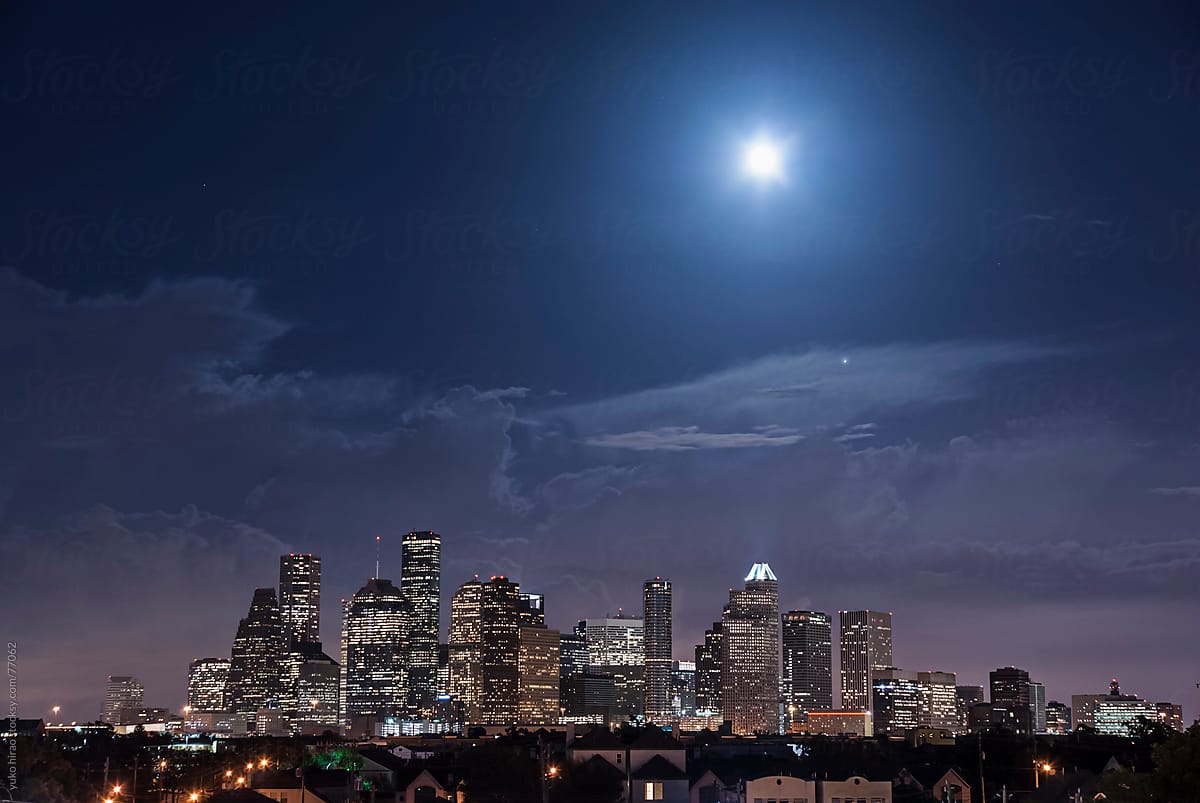 Houston Texas Skyline Full Moon' Sticker