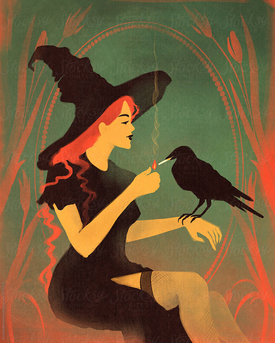 Witch and raven.