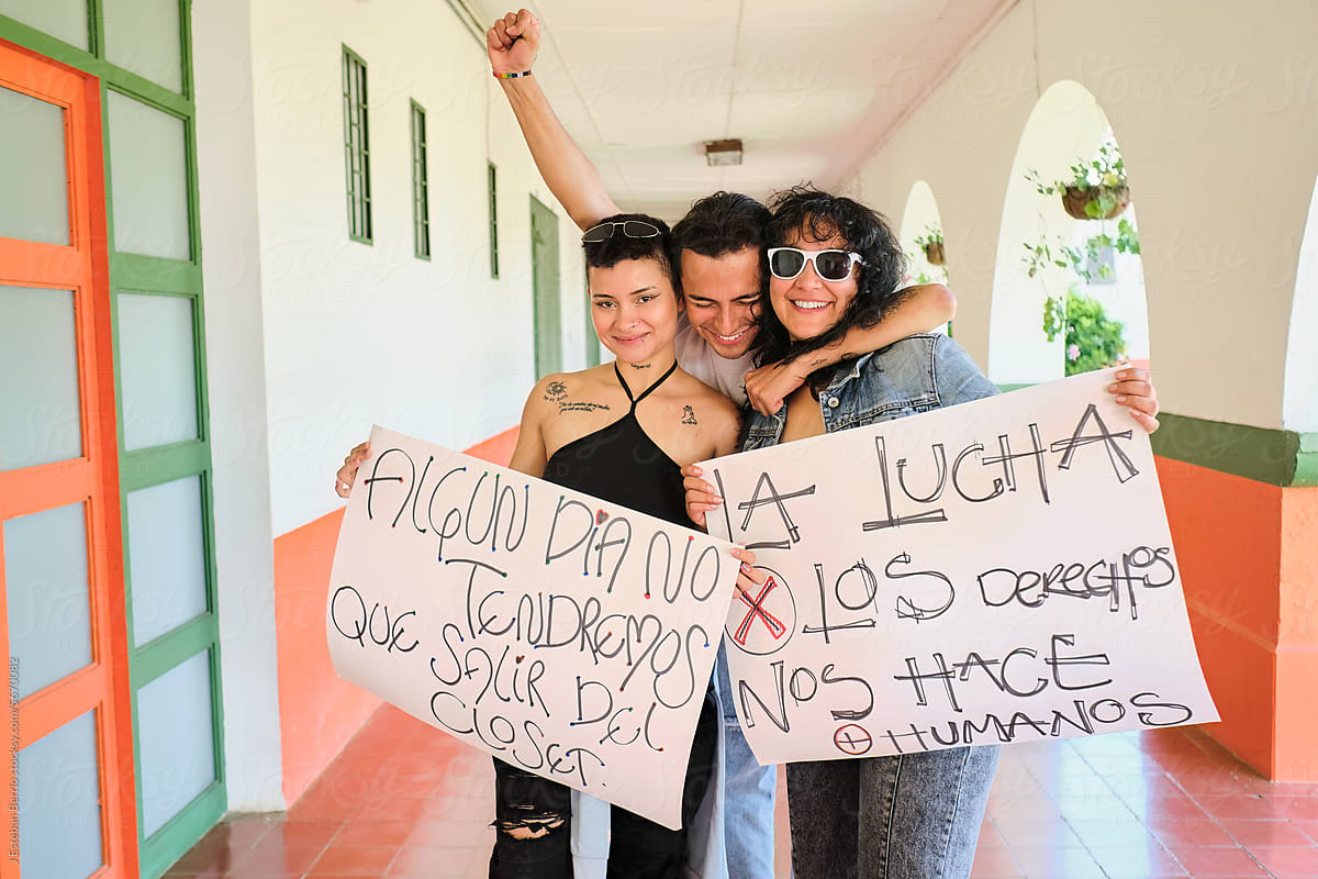 Group of friends protesting at the local mayor\'s office
