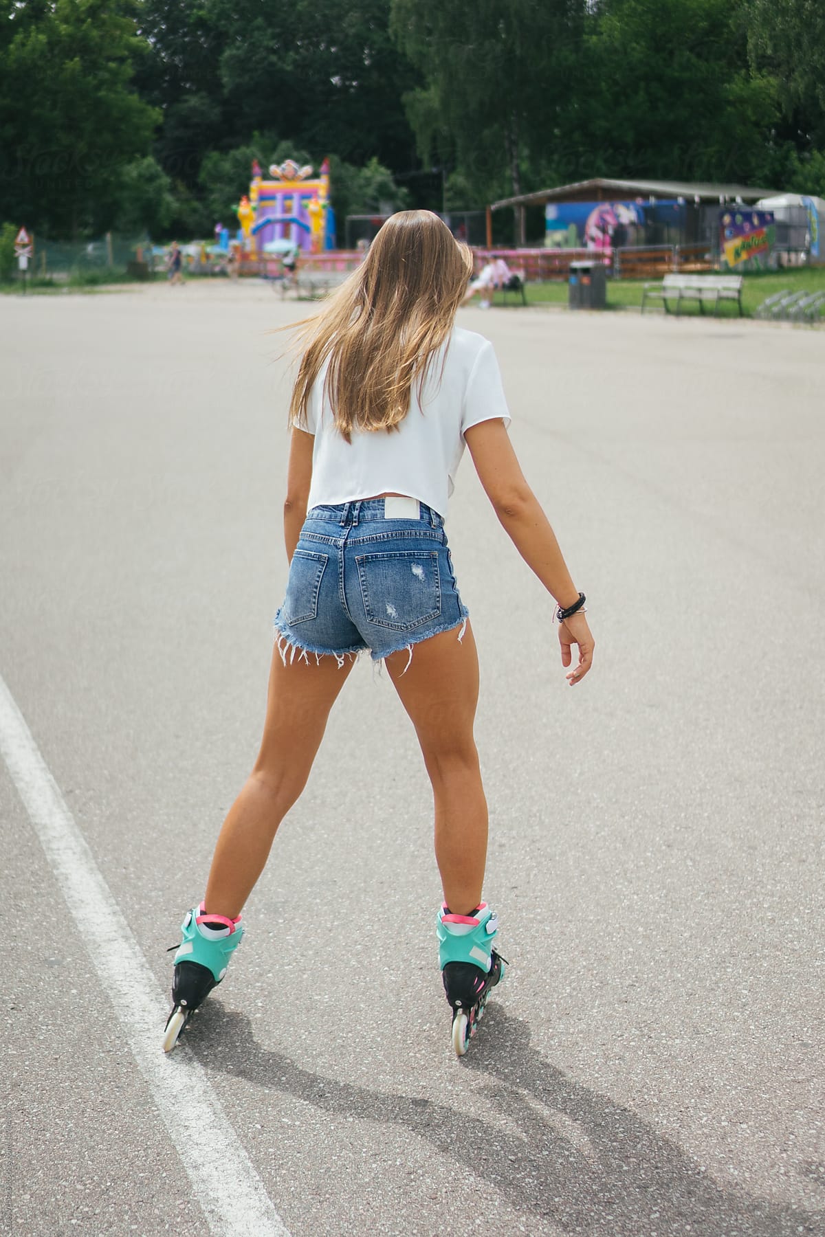 Young Woman On Roller Skates.