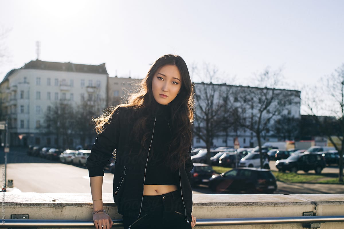 Berlin Street Style - Young Mongolian Girl Wearing Black Bomber Jacket