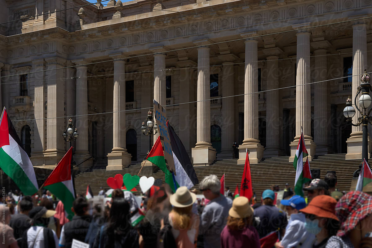 Crowd at peaceful rally supporting Palestinians call for Ceasefire