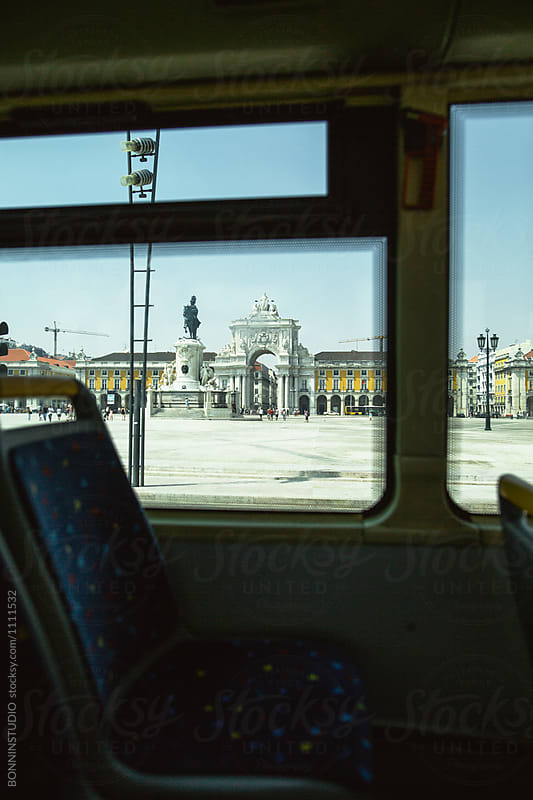 Views of a famous monument of Lisbon from the bus.