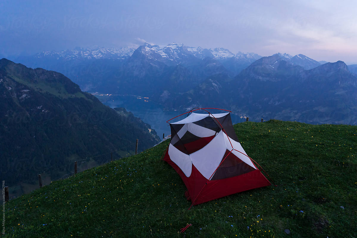 Tent Against Mountain Range At Dusk