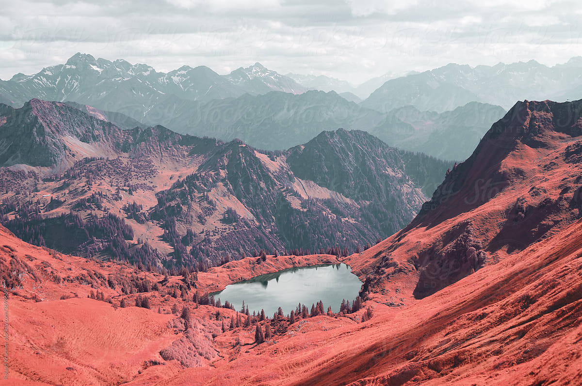 Infrared Mountain Lake Scenery