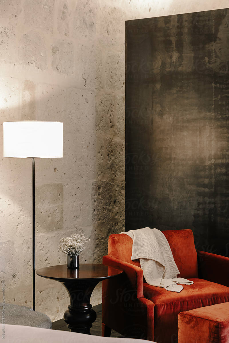 Interior Design - Red Armchair With Lamp