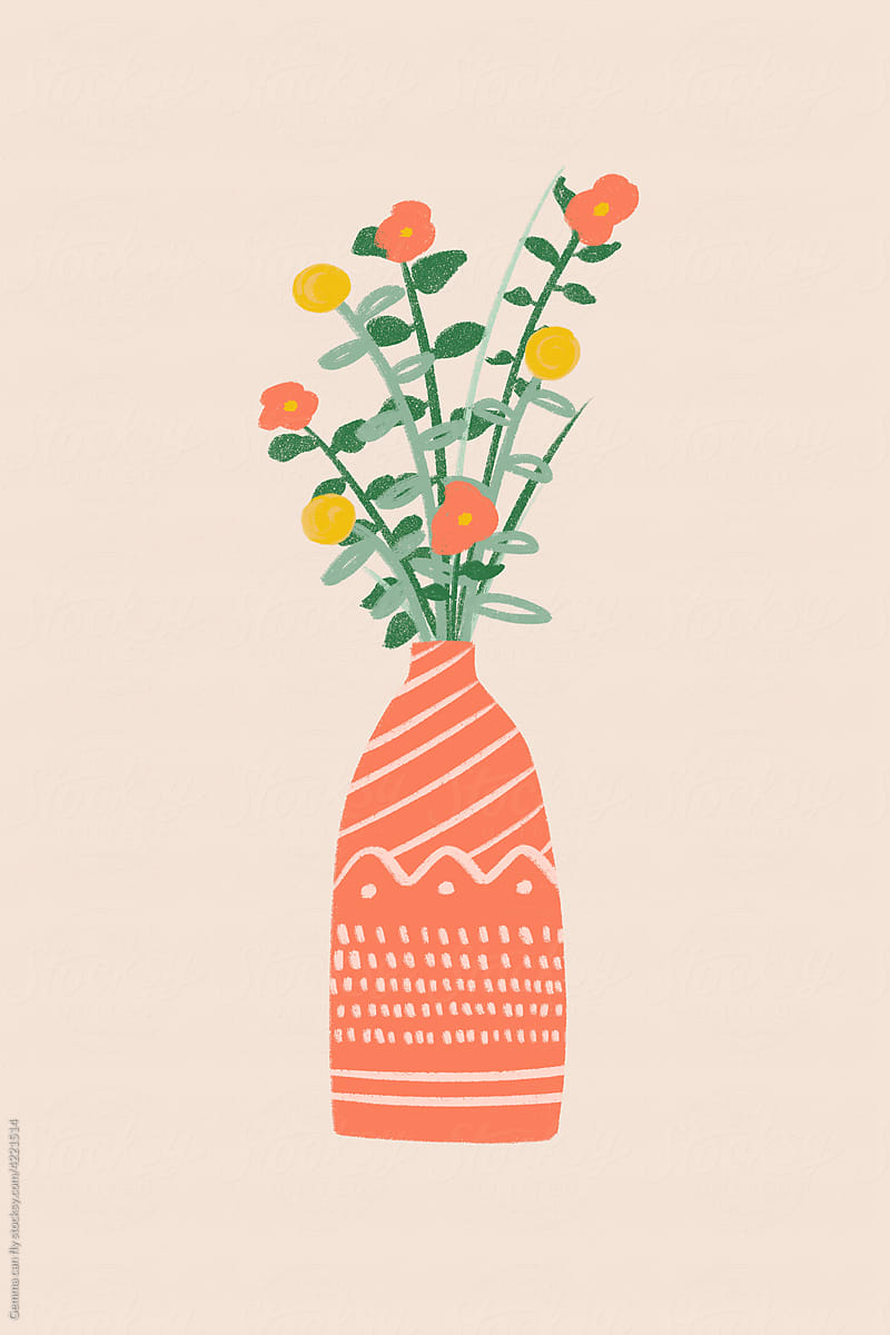 Spring flowers in a jar illustration