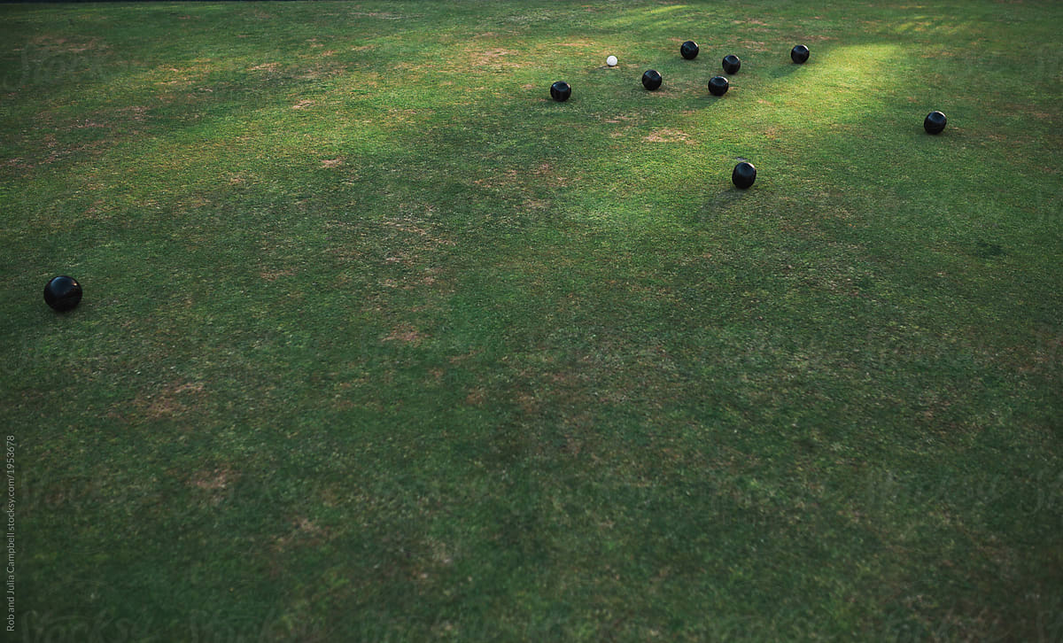 Lawn bowling balls and grass
