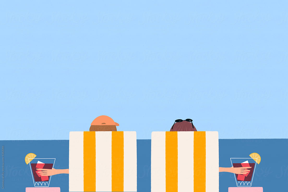 Couple on holiday at the beach illustration