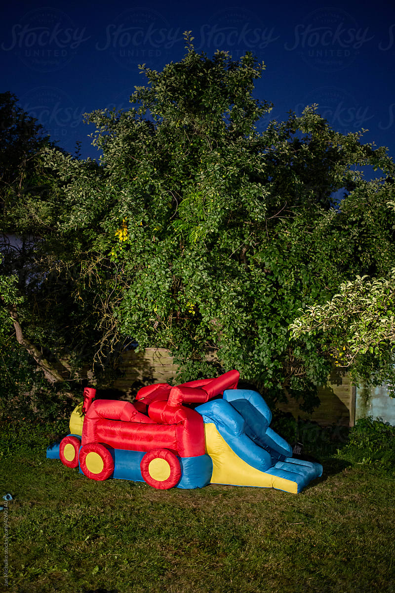 Colorful, inflatable play equipment at night