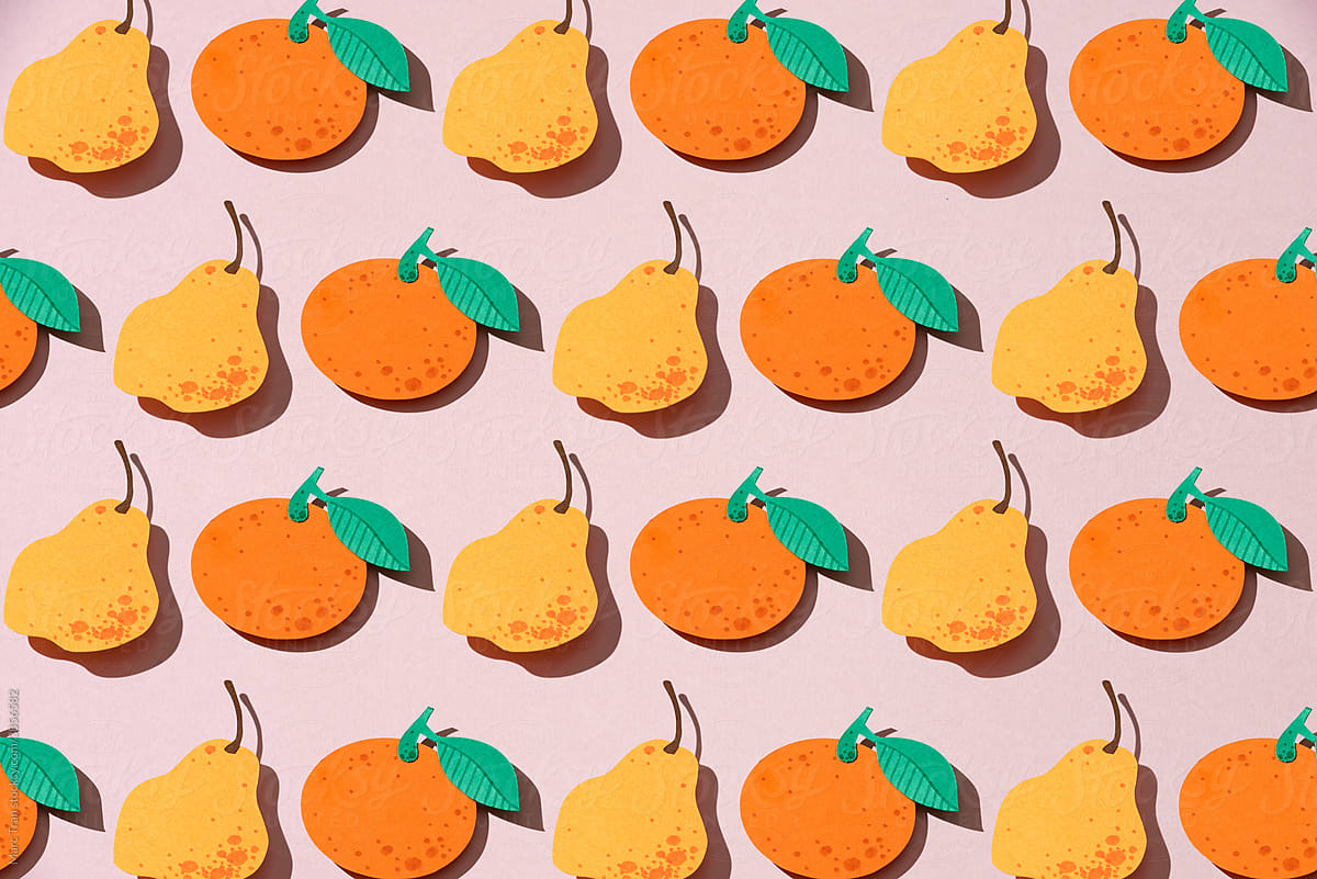Endless pattern made with orange citrus fruit and pears
