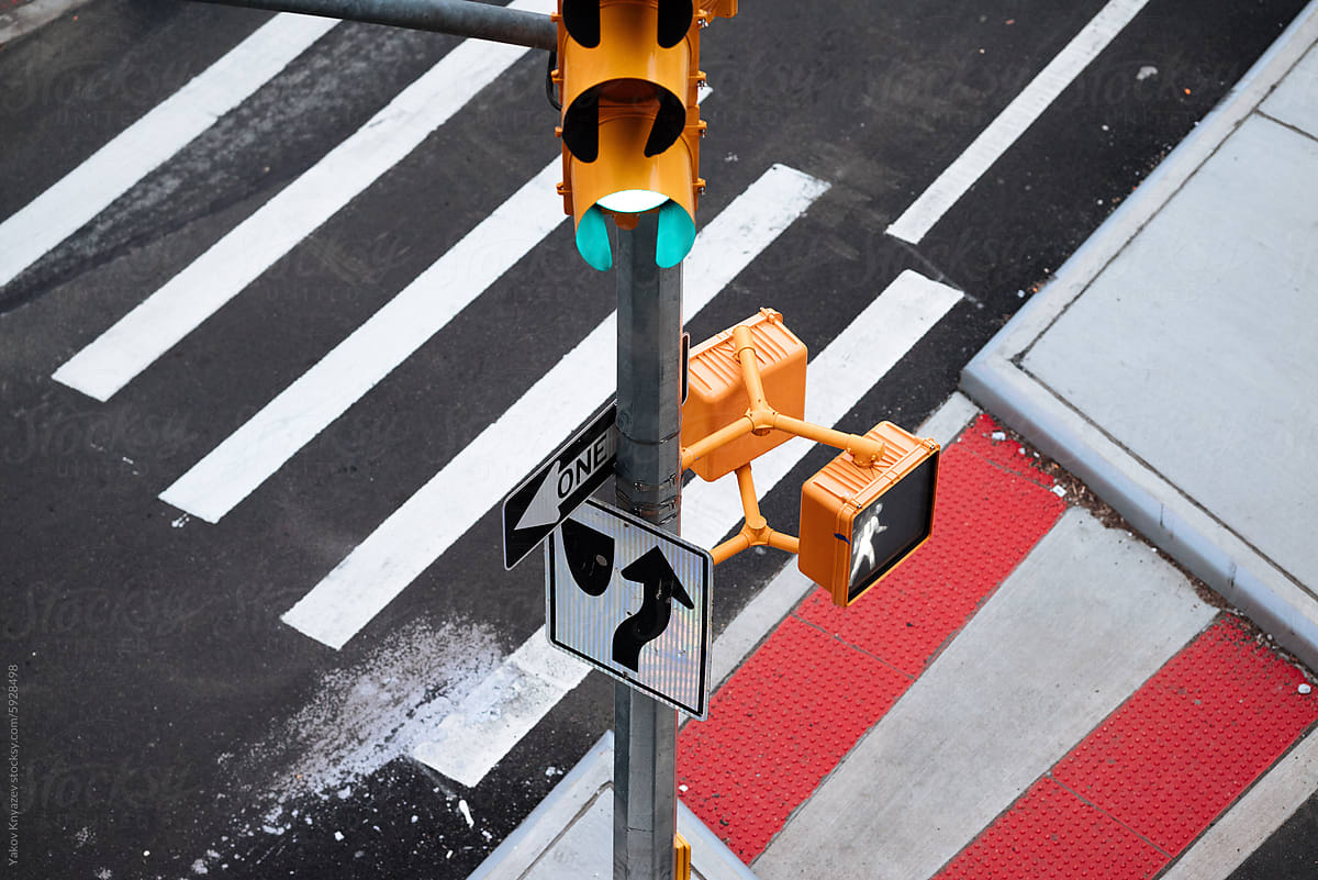 Urban Traffic Light Over Pedestrian Crossing