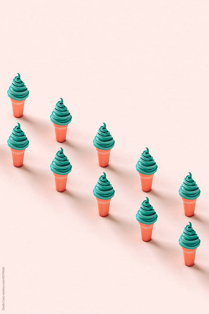 Ice creams arranged in rows