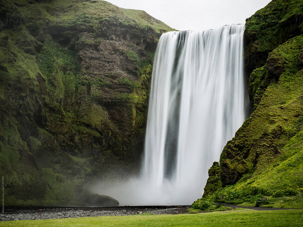 Powerful Skogafoss Waterfall in Iceland