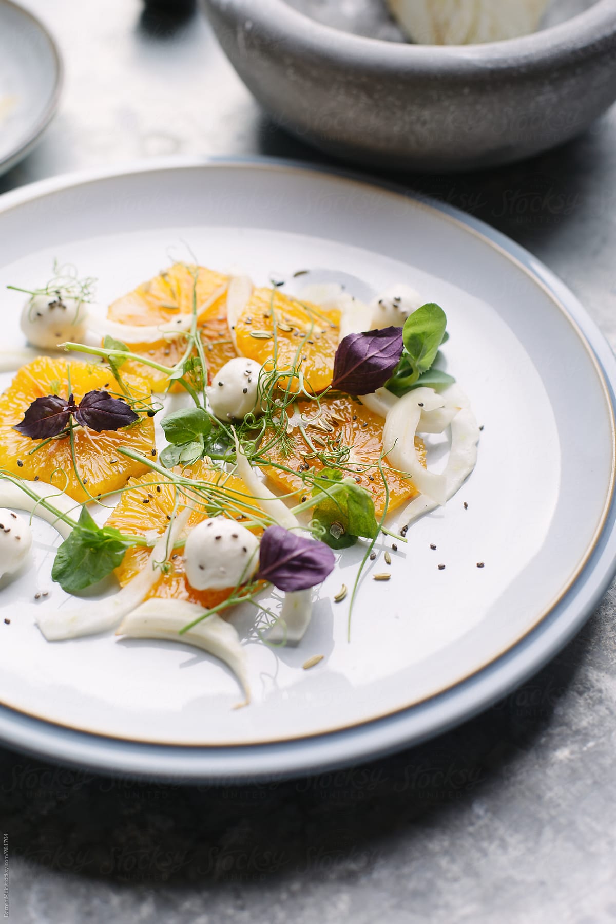 Fennel and orange salad,with micro herbs.