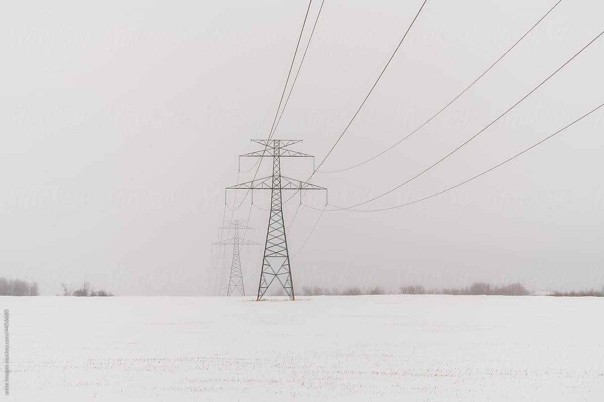 Electricity pylons in winter freezing weather