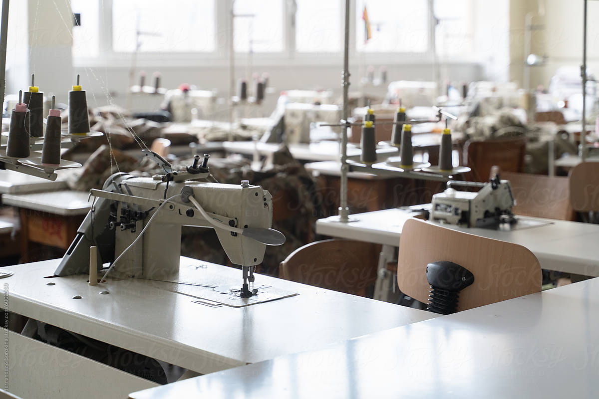 Close Up Of Spacious Bright Sewing Factory Room