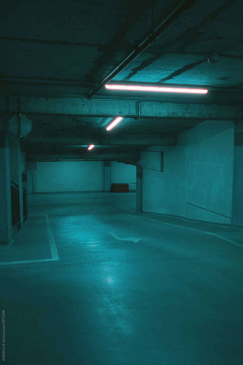 Neon Lights In Empty Garage