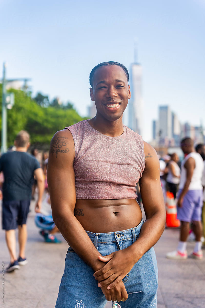 Portrait Of A Happy Gay Man During New York Pride March.