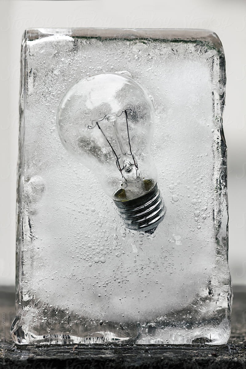 frozen bulb in a block of ice